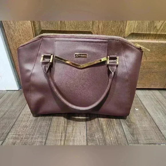Purse Satchel Handbag 11“ X 15“ Joy & Iman Large Leather Burgundy - Picture 1 of 5